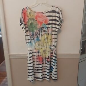 Body Central Striped Floral Y2K Short Dress Sz Jr L